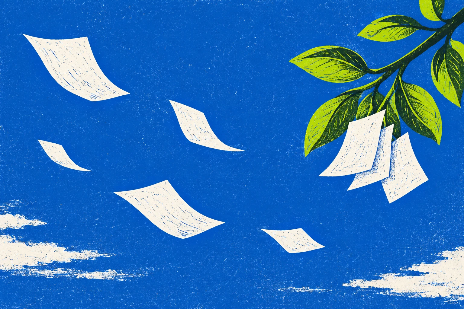 Formas de papel libres y sujetas, grabado IA sin porcentajes societarios reales.