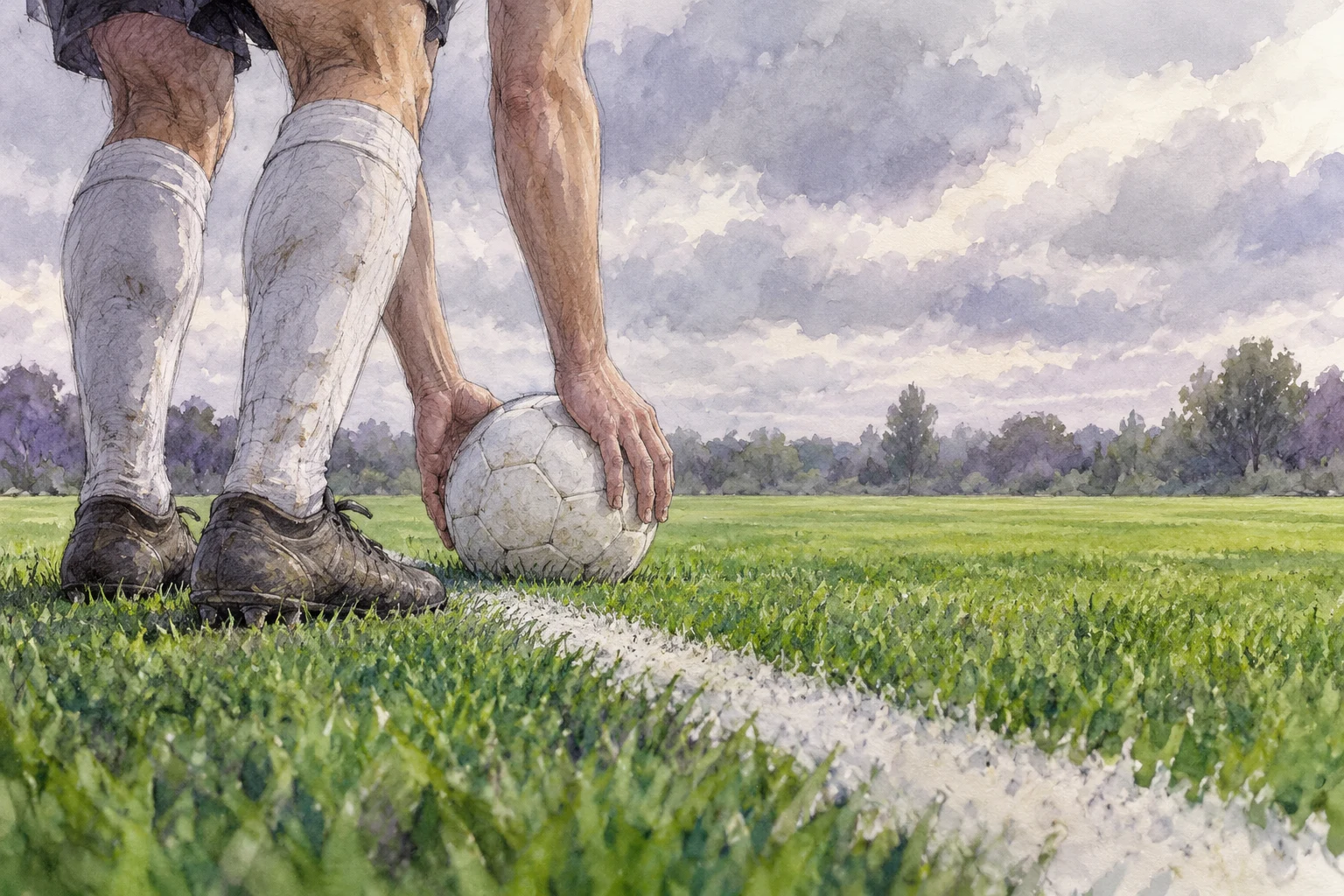 Ilustración IA de una banda y un adulto ficticios preparando un saque; no reconstruye un partido ni demuestra una posición de fuera de juego.