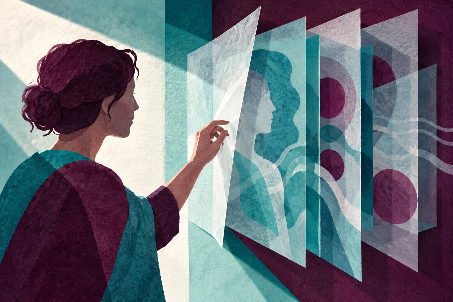 Ilustración IA de una persona ficticia ante capas de papel vacías; no muestra datos personales ni una verificación de identidad real.