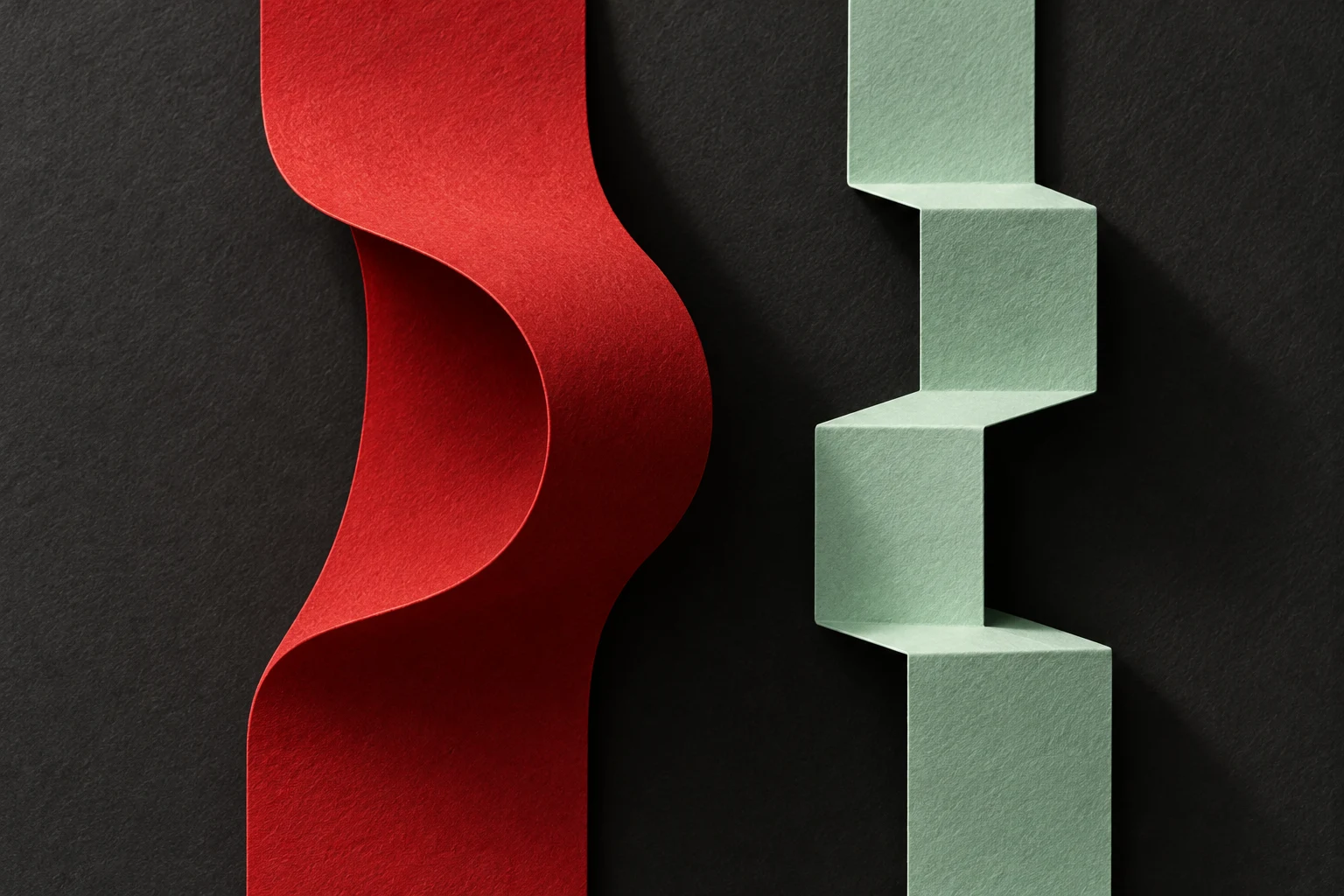 Ilustración IA: dos pliegues de papel de recorridos diferentes. Composición imaginaria sin datos, productos probados ni operaciones reales.
