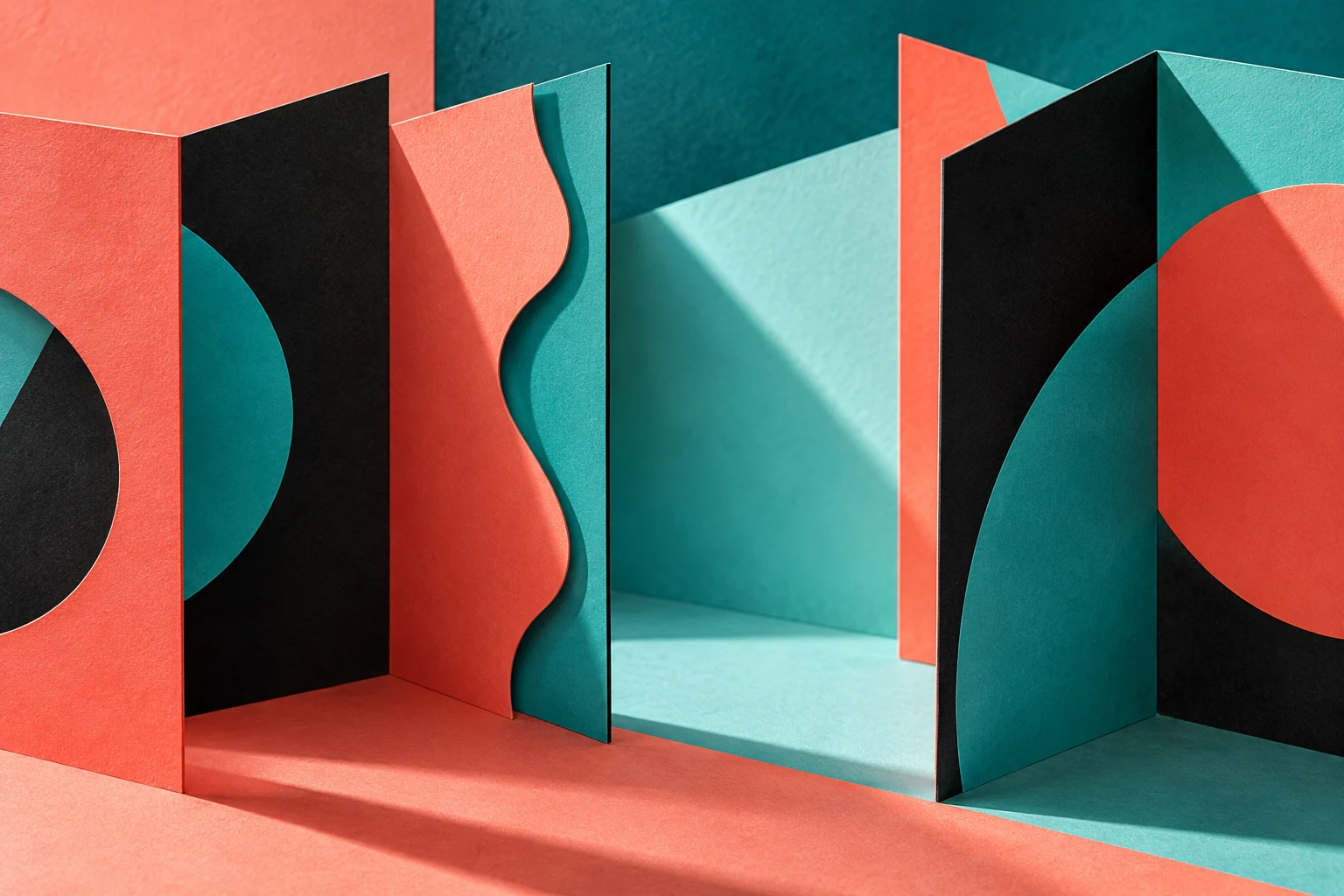 Ilustración IA: paneles plegables abstractos que ocultan una superficie sin caracteres. Composición imaginaria, no documenta personas, datos, pruebas o hechos reales.